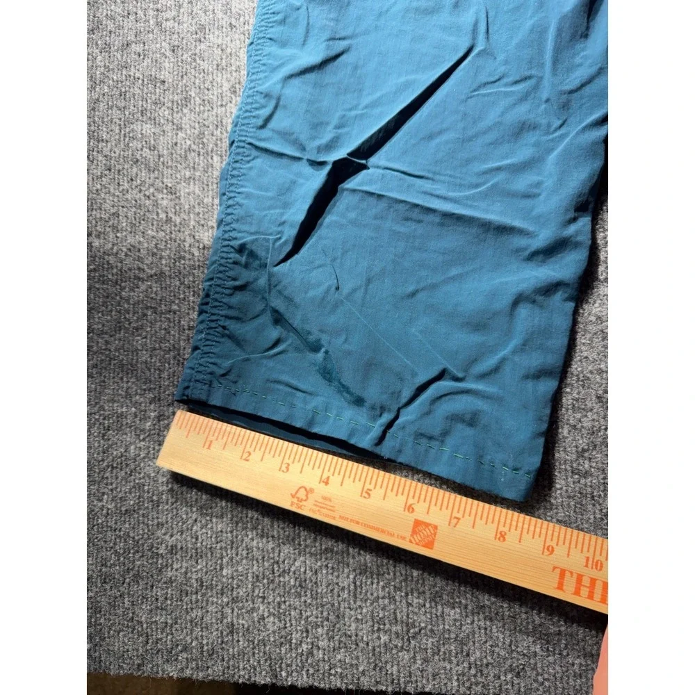 Lands End Vintage Mens 34 Nylon Pants Teal Blue Elastic Waist Made in USA